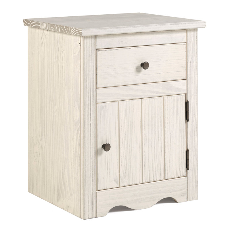 Rosecliff Heights 1 Drawer Solid Wood Nightstand in White Distressed